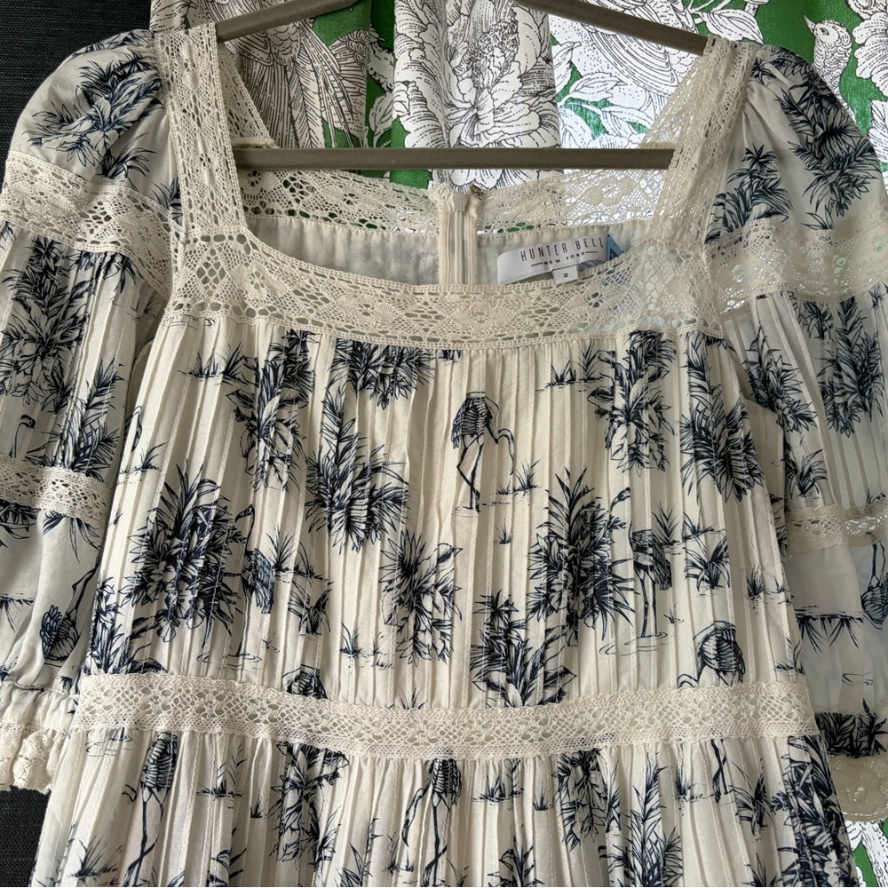 Hunter Bell Evelyn Flamingo Maxi Dress Blue and White Size 2 - Picture 3 of 4